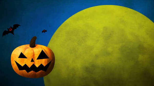 Feliz Halloween Abóboras Morcegos Lua Fundo Colorido — Fotografia de Stock