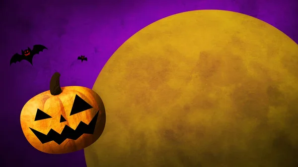 Szczęśliwego Halloween Dynie Nietoperze Księżyc Kolorowym Tle — Zdjęcie stockowe