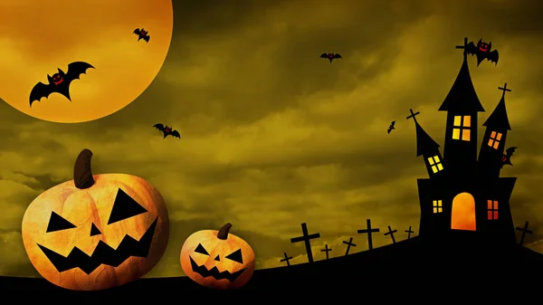 Boldog Halloweent Táncoló Tök Denevérek Színes Háttér — Stock Fotó