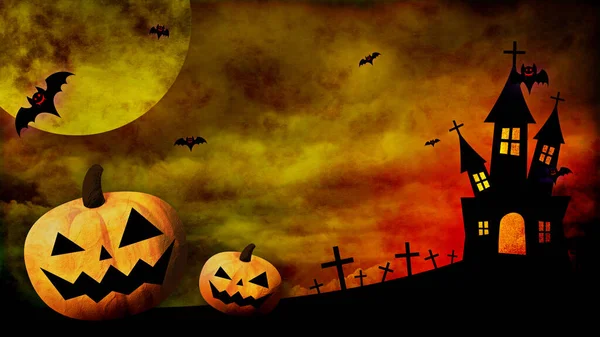 Happy Halloween Tanzende Kürbisse Und Fledermäuse Auf Farbigem Hintergrund — Stockfoto