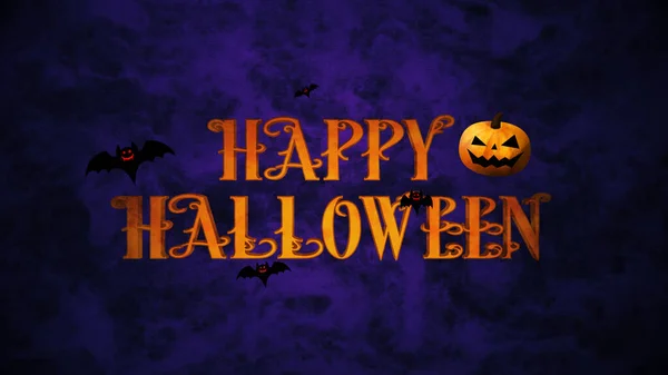 Mutlu Cadılar Bayramı Renkli Bir Arka Planda Balkabağı Yarasalı Logo — Stok fotoğraf