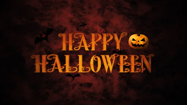 Joyeux Halloween Logo Avec Citrouilles Chauves Souris Sur Fond Coloré — Photo
