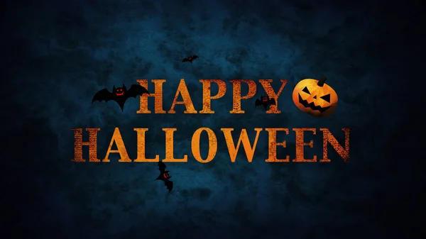 Happy Halloween Logo Mit Kürbissen Und Fledermäusen Auf Farbigem Hintergrund — Stockfoto