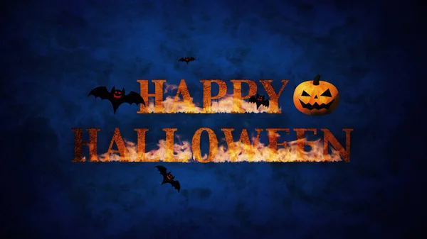 Šťastný Halloween Pálení Logo Dýněmi Netopýry Barevném Pozadí — Stock fotografie