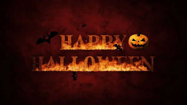 Feliz Halloween Logotipo Ardente Com Abóboras Morcegos Fundo Colorido — Fotografia de Stock