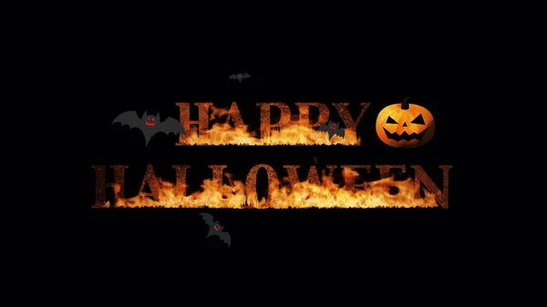 Buon Halloween Logo Bruciante Con Zucche Pipistrelli Sfondo Colorato — Foto Stock