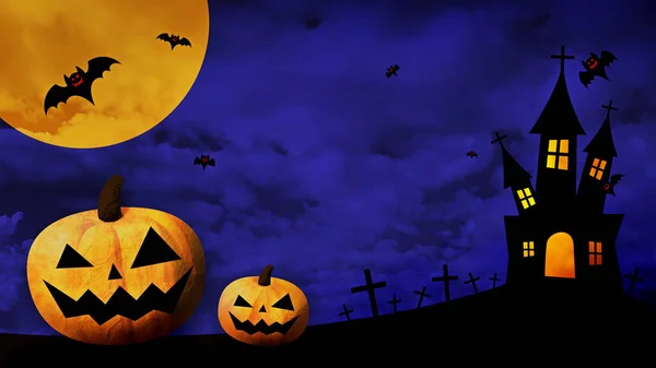 Feliz Halloween Dançando Abóboras Morcegos Fundo Colorido — Fotografia de Stock