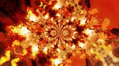 Parlayan turuncu alevler ve ışıktan oluşan bir kaleydoskop