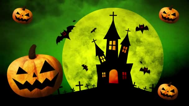 Szczęśliwego Halloween Dynie Nietoperze Księżyc Kolorowym Tle — Wideo stockowe