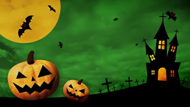 Happy Halloween Dancing Pumpkins Bats Colored Background — Stock Video