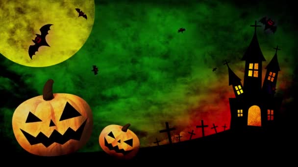 Happy Halloween Dancing Pumpkins Bats Colored Background — Stock Video