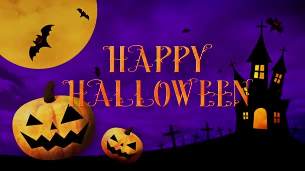 Feliz Halloween Logo Con Calabazas Murciélagos Sobre Fondo Color — Vídeos de Stock
