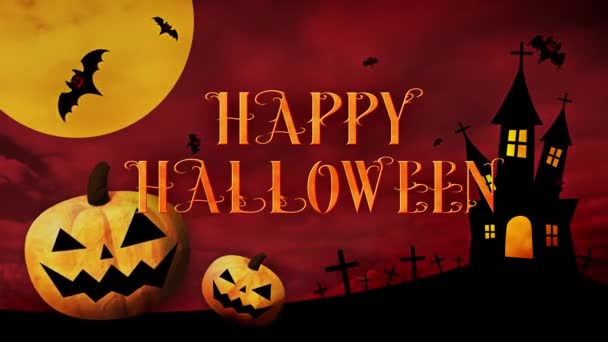 Happy Halloween Logo Pumpkins Bats Colored Background — Stock Video