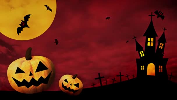 Happy Halloween Tańczące Dynie Nietoperze Kolorowym Tle — Wideo stockowe