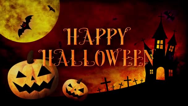 Счастливый Хэллоуин Логотип Петардами Летучими Мышами Цветном Фоне — стоковое видео