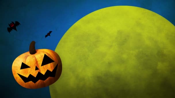 Happy Halloween Pumpkins Bats Moon Colored Background — Stock Video