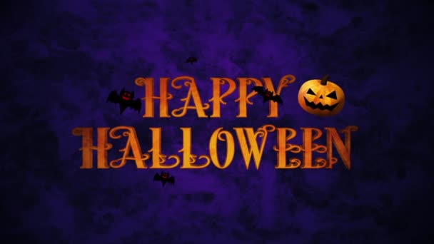 Šťastný Halloween Logo Dýněmi Netopýry Barevném Pozadí — Stock video