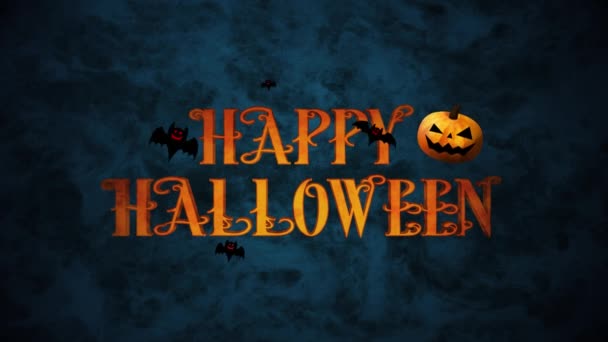 Happy Halloween Logo Pumpkins Bats Colored Background — Stock Video