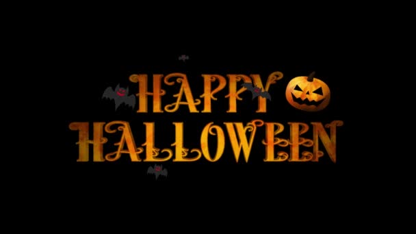 幸せなハロウィン 色の背景にカボチャとコウモリのロゴ — ストック動画