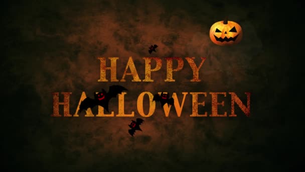 Счастливый Хэллоуин Логотип Петардами Летучими Мышами Цветном Фоне — стоковое видео