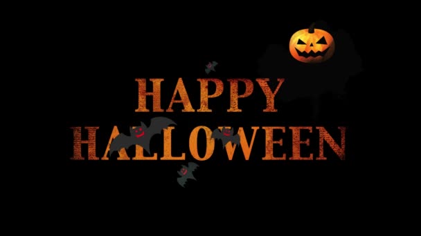 幸せなハロウィン 色の背景にカボチャとコウモリのロゴ — ストック動画