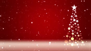 Noel ağacına düşen kar görüntüsü ve renkli arka plan, daha az kar.