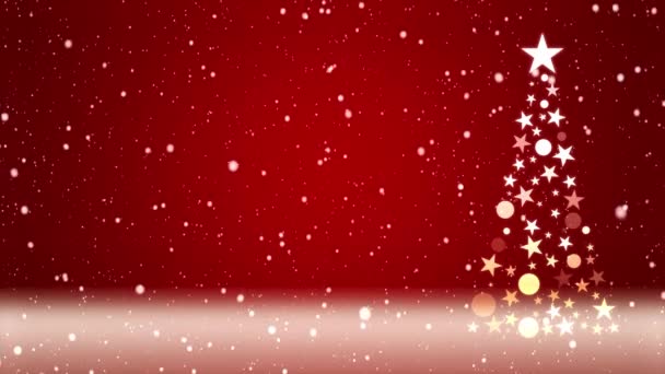 クリスマスツリーと色の背景に雪の落下の映像 雪の多く — ストック動画