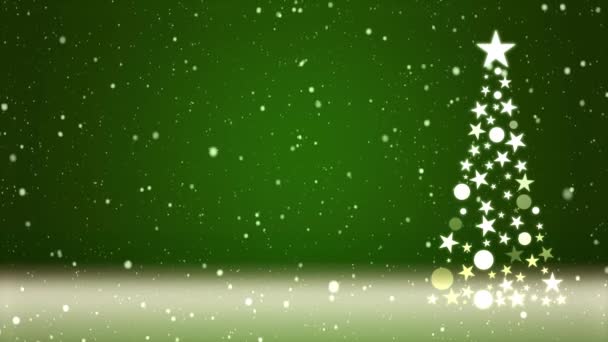 Filmaufnahmen Von Fallendem Schnee Auf Einem Weihnachtsbaum Und Farbigem Hintergrund — Stockvideo