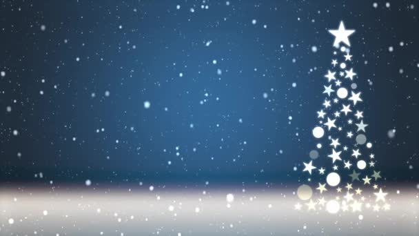 Filmación Nieve Cayendo Sobre Árbol Navidad Fondo Colores Mucha Nieve — Vídeos de Stock