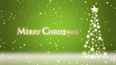 Noel ağacı ve renkli arka plan Düşen kar taneleri ve Noel harfleriyle