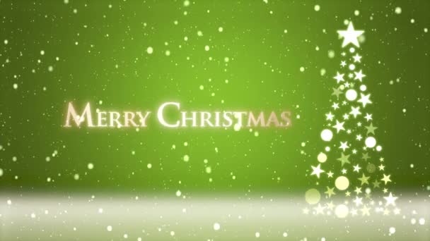 Weihnachtsbaum Und Farbiger Hintergrund Mit Fallenden Schneeflocken Und Weihnachtsschriftzug — Stockvideo