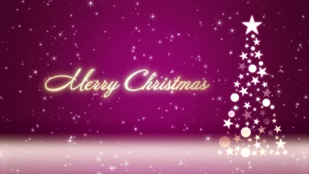 Kerstboom Gekleurde Achtergrond Met Sprankelende Glitter Kerstbelettering — Stockvideo