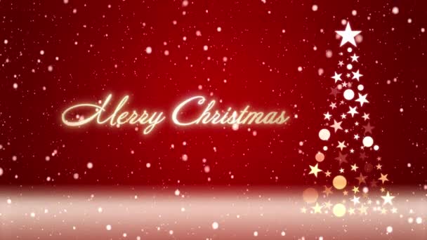Різдвяна Ялинка Кольоровий Фон Падаючими Сніжинками Різдвяними Буквами — стокове відео