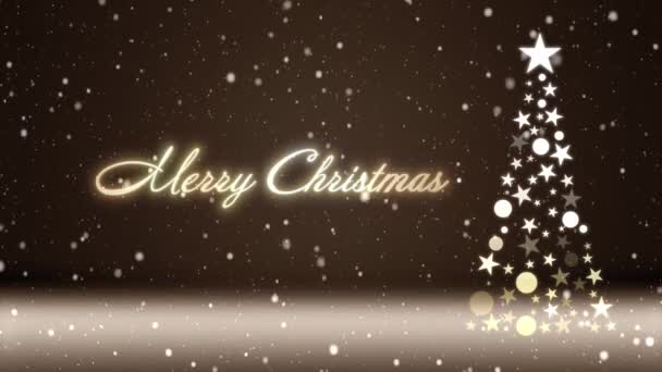 Árvore Natal Fundo Colorido Com Flocos Neve Caindo Letras Natal — Vídeo de Stock