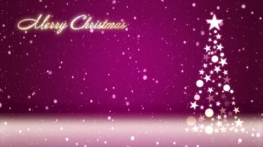 Noel ağacı ve renkli arka plan Düşen kar taneleri ve Noel harfleriyle