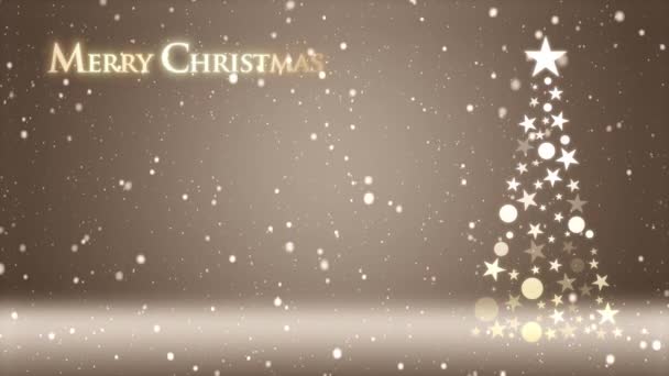 雪の結晶とクリスマスのレタリングと色の背景とクリスマスツリー — ストック動画