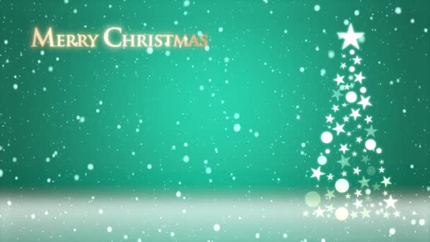 Árbol Navidad Fondo Color Con Copos Nieve Que Caen Letras — Vídeos de Stock