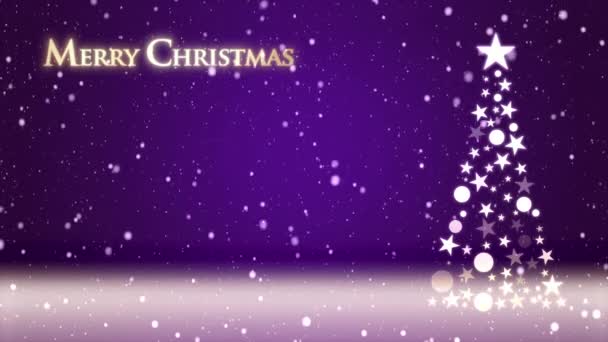 Albero Natale Sfondo Colorato Con Fiocchi Neve Cadenti Scritte Natalizie — Video Stock
