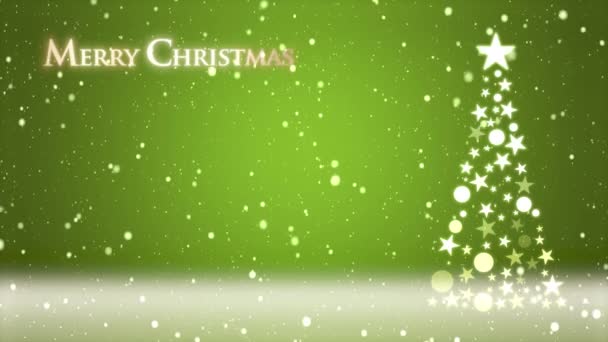 雪の結晶とクリスマスのレタリングと色の背景とクリスマスツリー — ストック動画