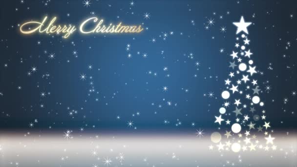 圣诞树和色彩斑斓的背景 闪烁着光芒 写着圣诞的字样 — 图库视频影像