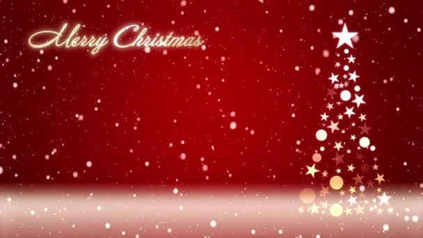 Різдвяна Ялинка Кольоровий Фон Падаючими Сніжинками Різдвяними Буквами — стокове відео