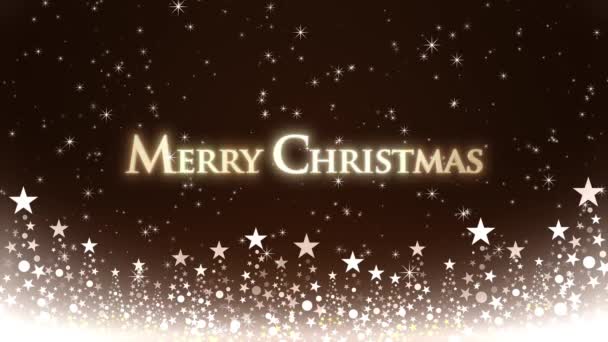 キラキラ輝く輝きとクリスマスの文字でクリスマスツリーと色の背景 — ストック動画