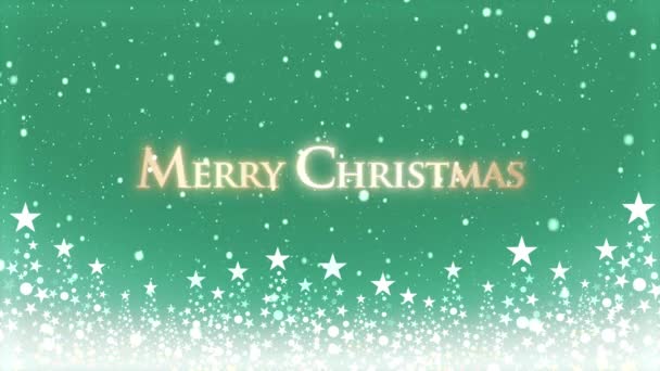 Kerstboom Gekleurde Achtergrond Met Vallende Sneeuwvlokken Kerstbelettering — Stockvideo