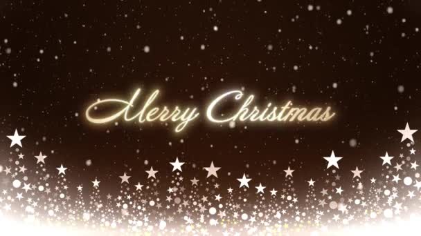 Weihnachtsbaum Und Farbiger Hintergrund Mit Fallenden Schneeflocken Und Weihnachtsschriftzug — Stockvideo
