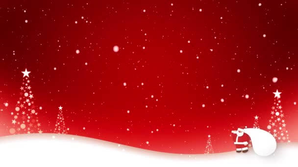 Karda Yürüyen Noel Baba Nın Görüntüsünde Mutlu Noeller Kelimeleri Belirir — Stok video