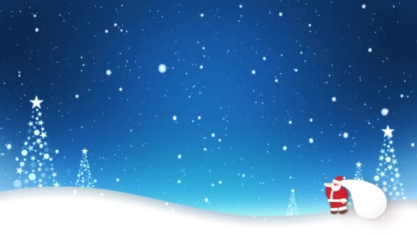 Слова Веселого Різдва Являються Образі Санта Клаус Ходить Снігу Кільцеве — стокове відео