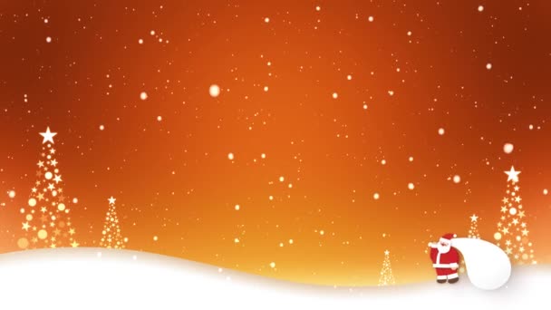 Words Merry Christmas Appear Image Santa Claus Walking Snow Loop — Stock Video