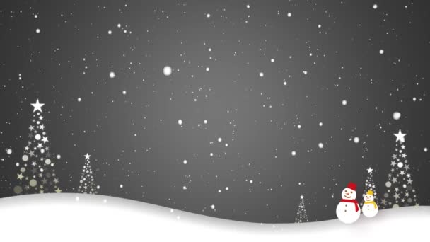 Slova Veselé Vánoce Objevují Obrázku Sněhuláka Kráčejícího Sněhu Smyčka Video — Stock video