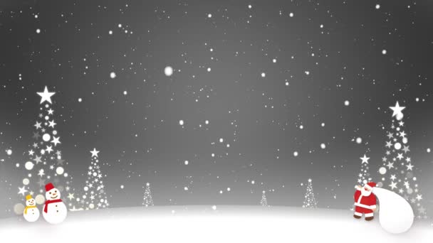 Loop Video Van Kerstman Een Sneeuwpop Zwaaiend Sneeuw — Stockvideo