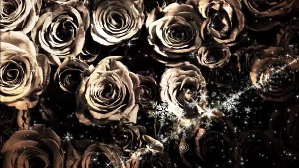 Кришталь Снігу Блискітки Фоні Троянди — стокове відео